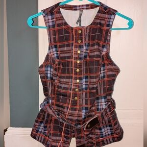 Anthropologie Maroon Plaid Top Size Small